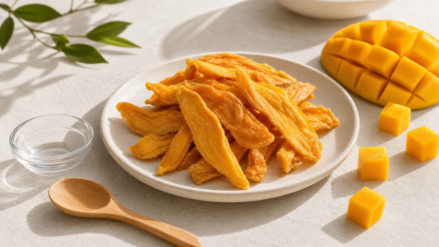 Mango deshidratado natural servido como snack sin azúcar añadida