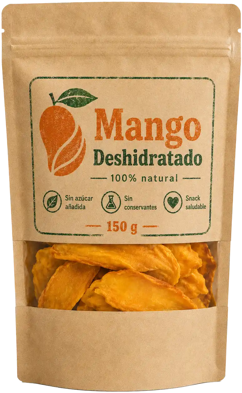 Empaque de 150 g de mango deshidratado Natural Fruit con ventana transparente