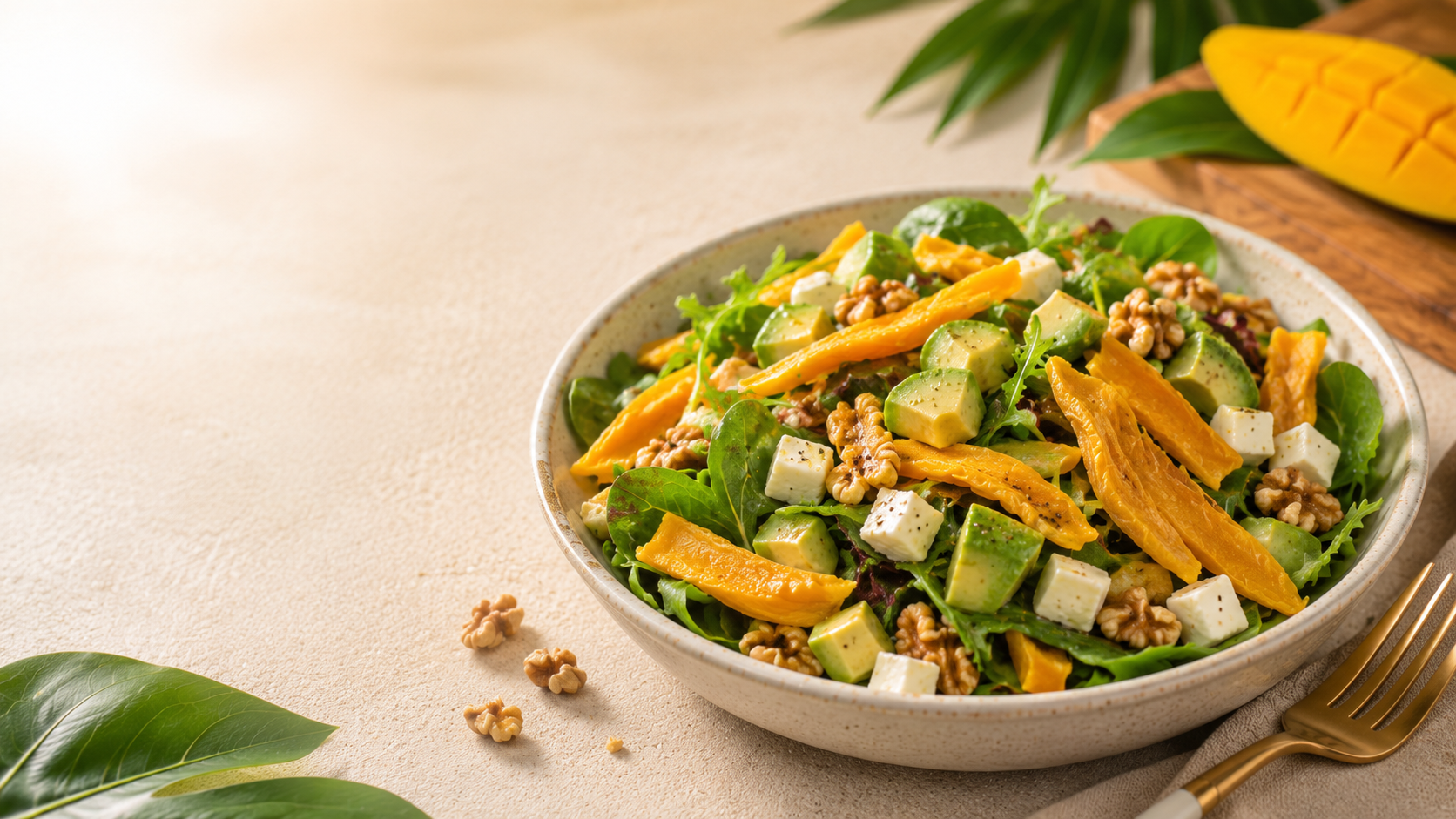 Ensalada fresca con mango deshidratado